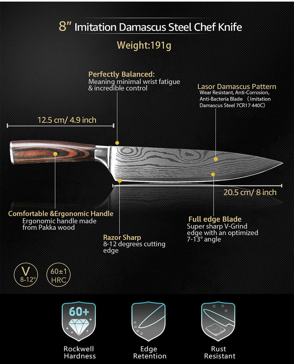 Japanisches Profi-Küchenmesser-Set – Ultra-scharfe Messer mit ergonomischem Holzgriff