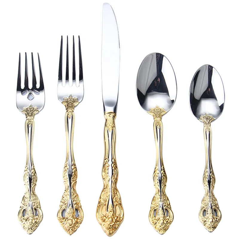 Luxuriöses Besteckset aus Edelstahl – Gold- und Silberfinish für stilvolle Tischkultur