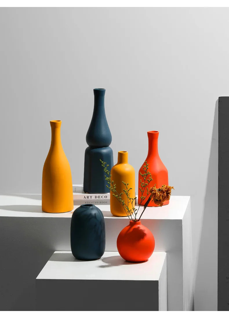 Nordische Keramikvase – Orange, Gelb, Blau, ideal für Trockenblumen, dekorative Accessoires für Zuhause