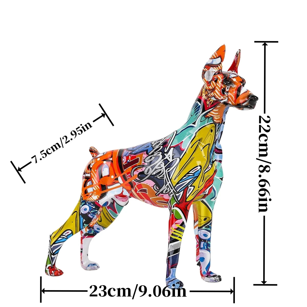 Kunstvolle Dobermann-Statue – Bunte Graffiti-Deko für Zuhause