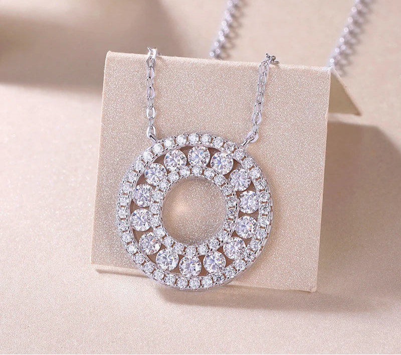 Damen-Moissanit-Anhänger Halskette – 925 Sterling Silber mit luxuriösem Kreisdesign