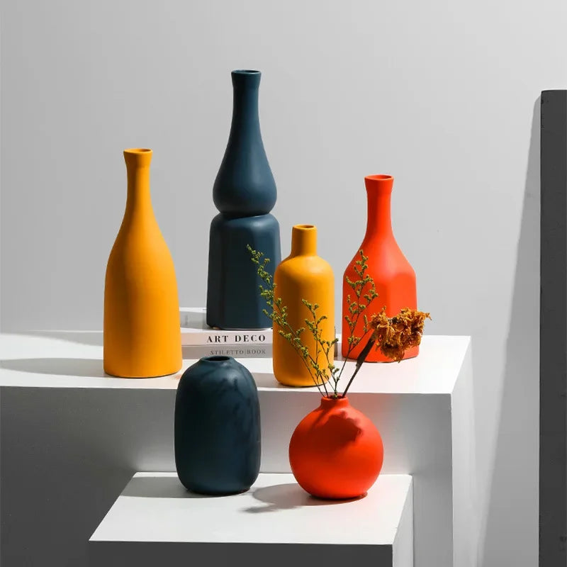 Nordische Keramikvase – Orange, Gelb, Blau, ideal für Trockenblumen, dekorative Accessoires für Zuhause
