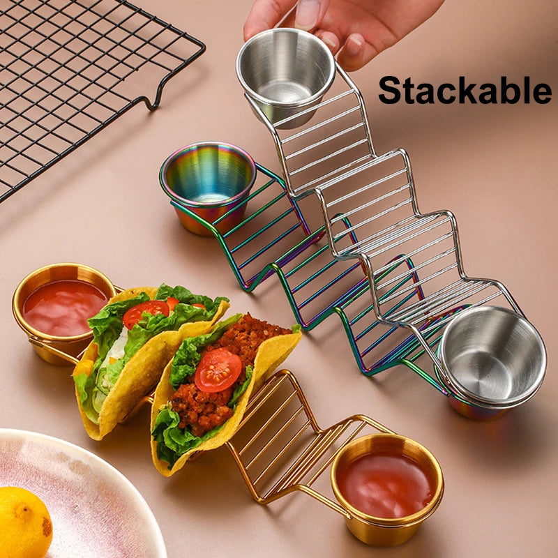 Edelstahl-Taco-Halter – Platz für 3 Tortillas & 2 Soßen