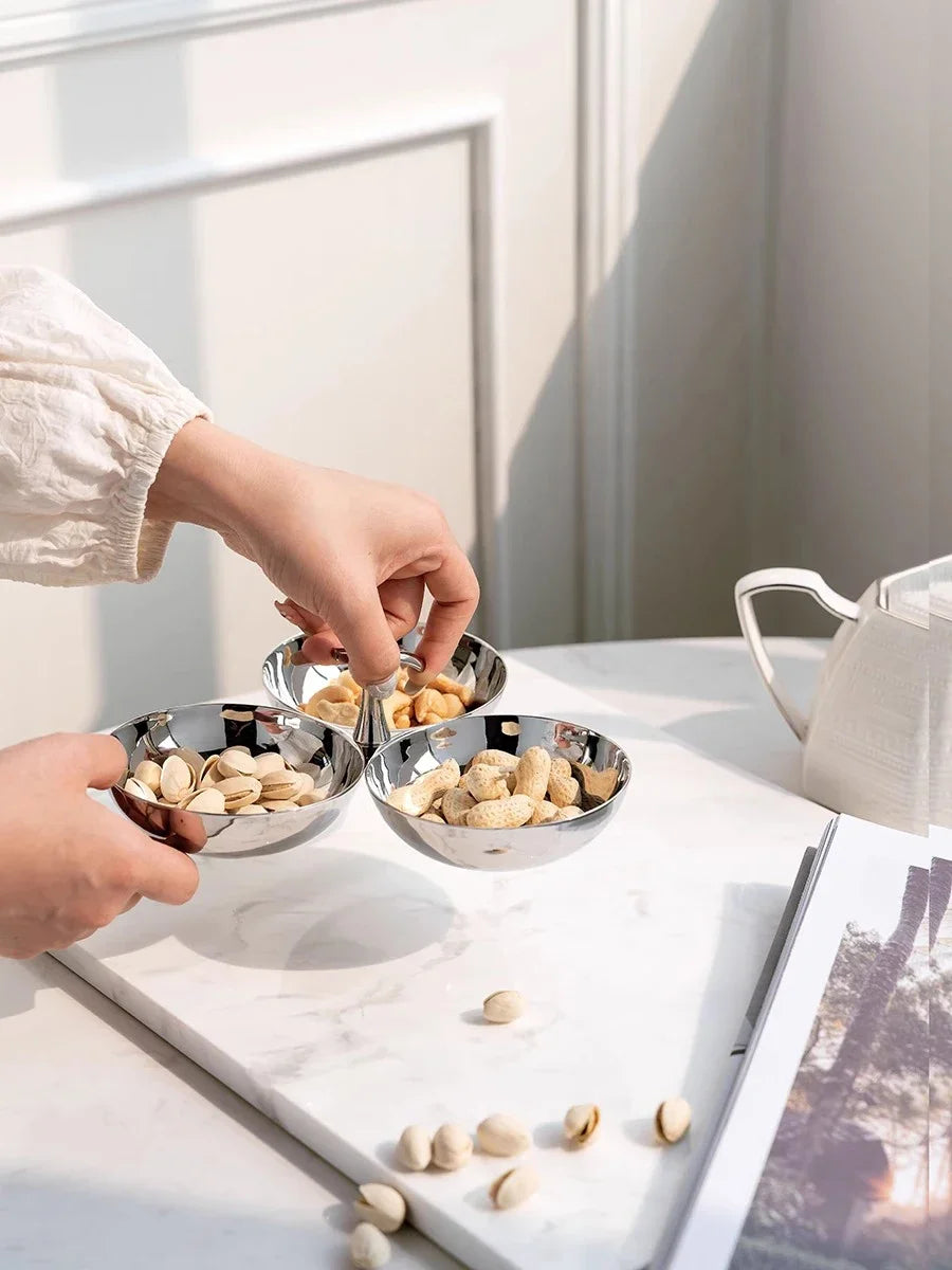 Edelstahl-Servierschale mit 3 Fächern – Stilvolles Set für Snacks, Desserts und Beilagen