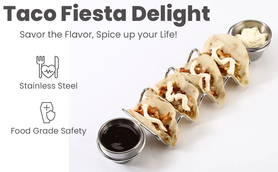 Edelstahl-Taco-Halter – Platz für 3 Tortillas & 2 Soßen