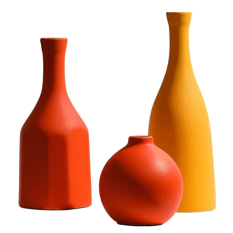 Nordische Keramikvase – Orange, Gelb, Blau, ideal für Trockenblumen, dekorative Accessoires für Zuhause