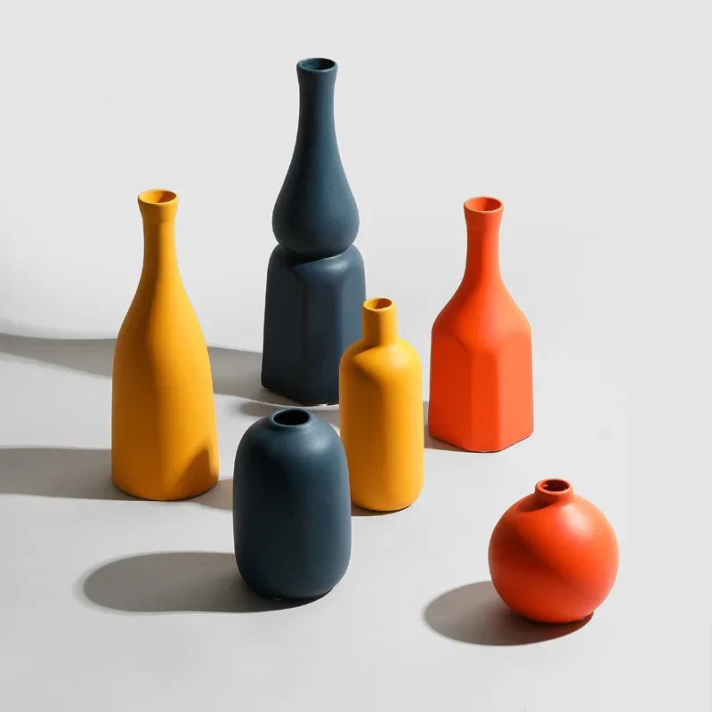 Nordische Keramikvase – Orange, Gelb, Blau, ideal für Trockenblumen, dekorative Accessoires für Zuhause