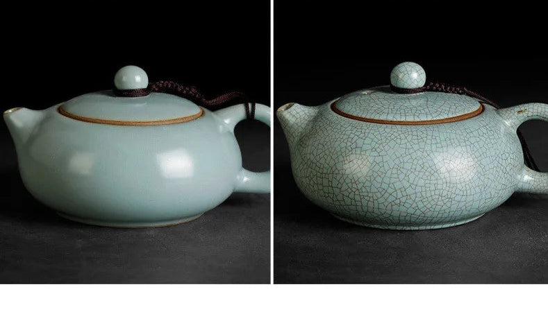 Handgefertigte Xishi-Teekanne aus Ru-Keramik – Elegantes Design mit Eiskrakele-Glasur in Azurblau