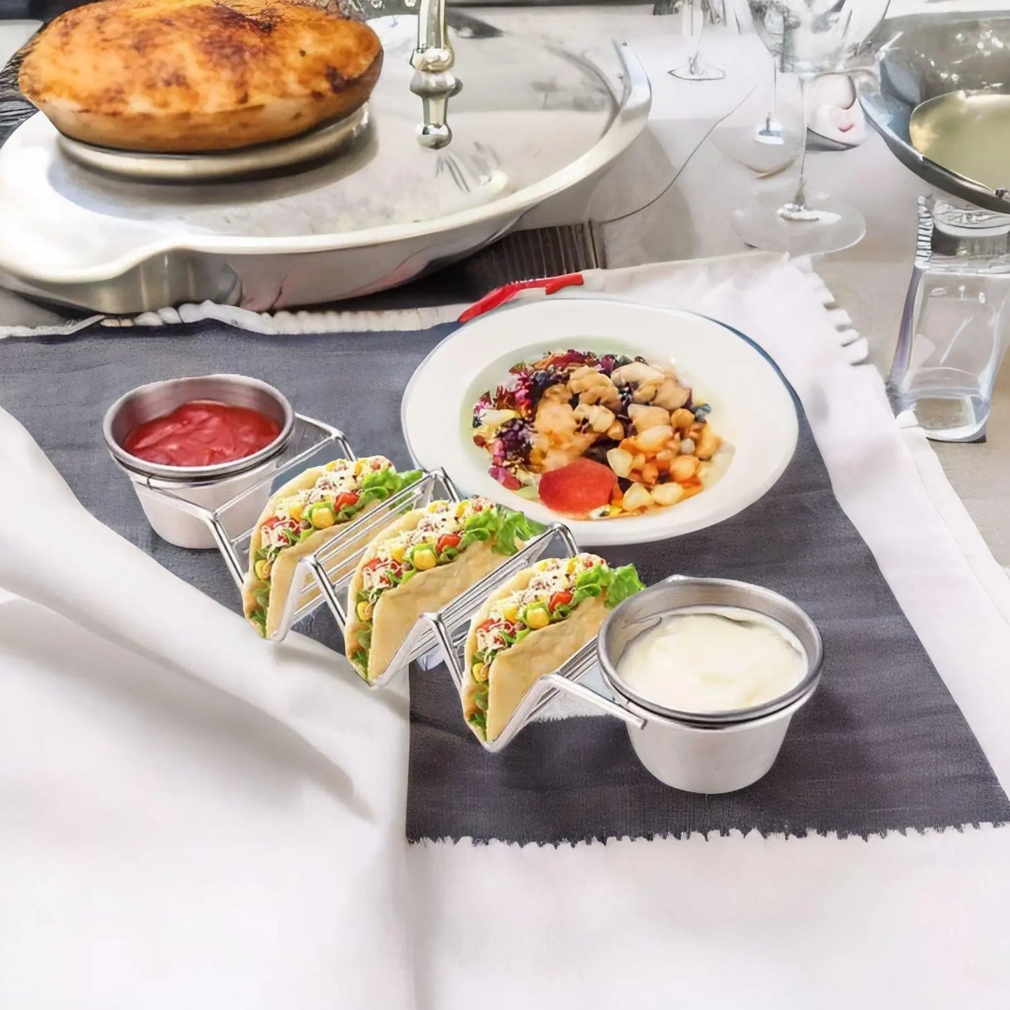 Edelstahl-Taco-Halter – Platz für 3 Tortillas & 2 Soßen