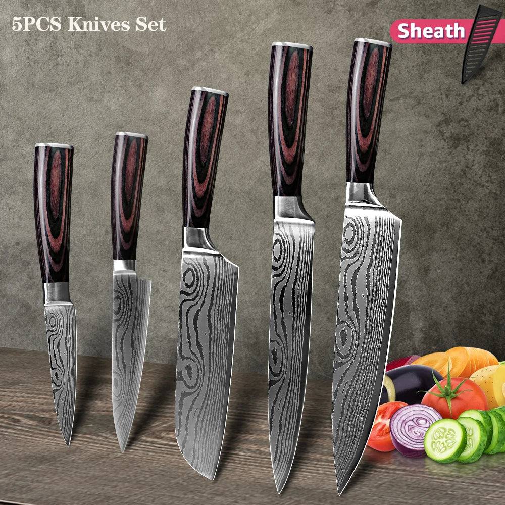 Japanisches Profi-Küchenmesser-Set – Ultra-scharfe Messer mit ergonomischem Holzgriff