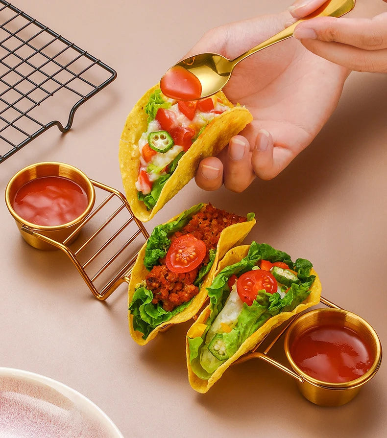 Edelstahl-Taco-Halter – Platz für 3 Tortillas & 2 Soßen