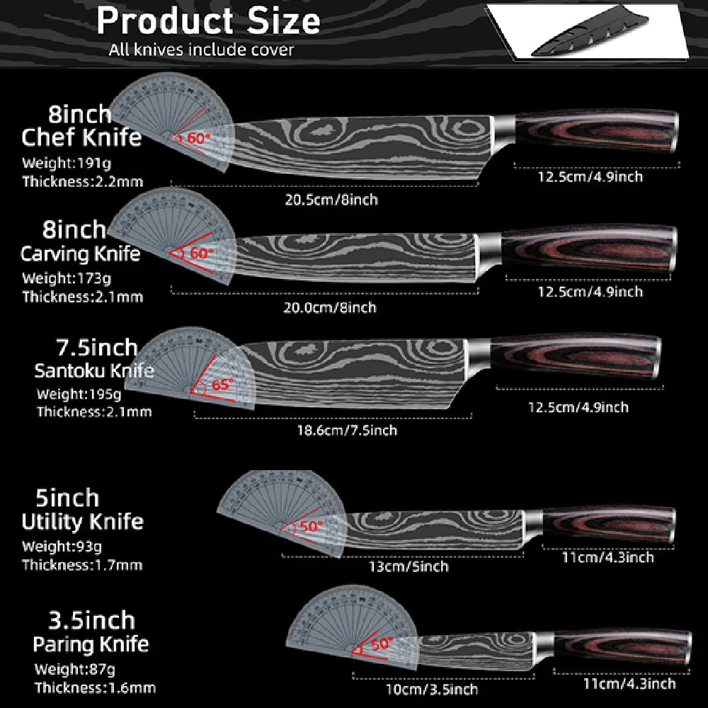 Japanisches Profi-Küchenmesser-Set – Ultra-scharfe Messer mit ergonomischem Holzgriff