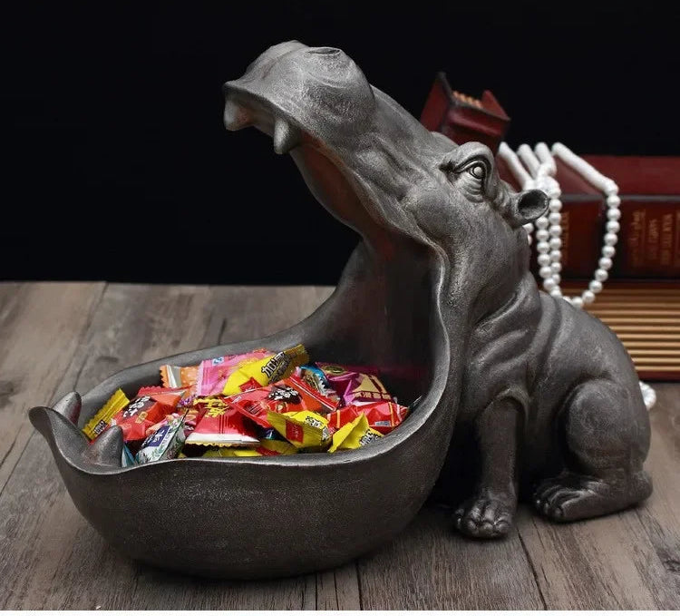 Flusspferd-Figur – Dekorative Schlüsselbox, Schmuckaufbewahrung, Nuss- und Bonbonschale, Tischstatue für stilvolle Wohnraumgestaltung