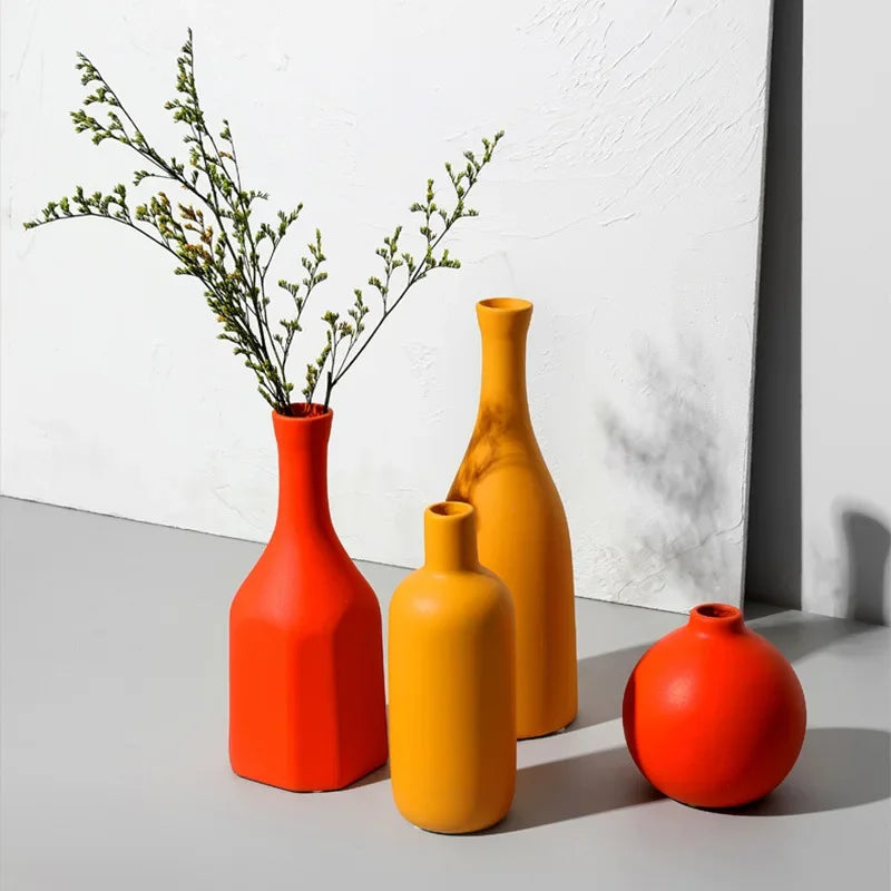Nordische Keramikvase – Orange, Gelb, Blau, ideal für Trockenblumen, dekorative Accessoires für Zuhause