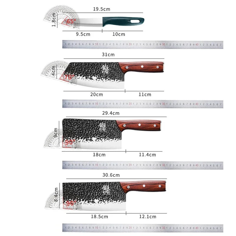 Hochwertiges Küchenmesserset mit Sandelholzgriffen – Präzisionsgeschmiedete Chefmesser und Knochenmesser