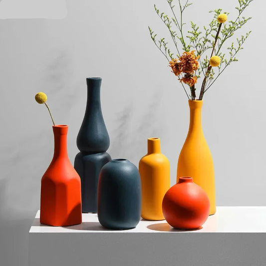 Nordische Keramikvase – Orange, Gelb, Blau, ideal für Trockenblumen, dekorative Accessoires für Zuhause