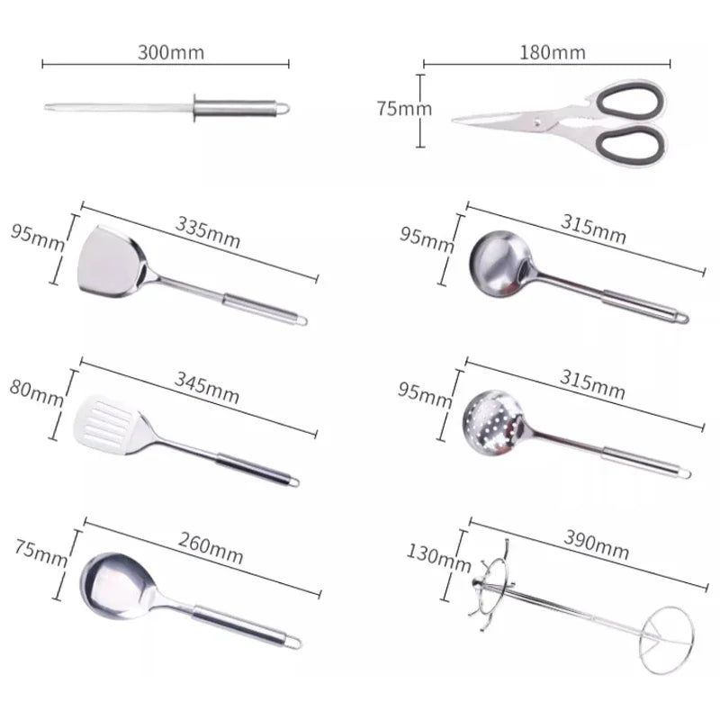 Komplettes Küchenmesser-Set – Profi-Chefmesser mit Spatel, Löffel und weiteren Kochwerkzeugen, ideal für die Küche