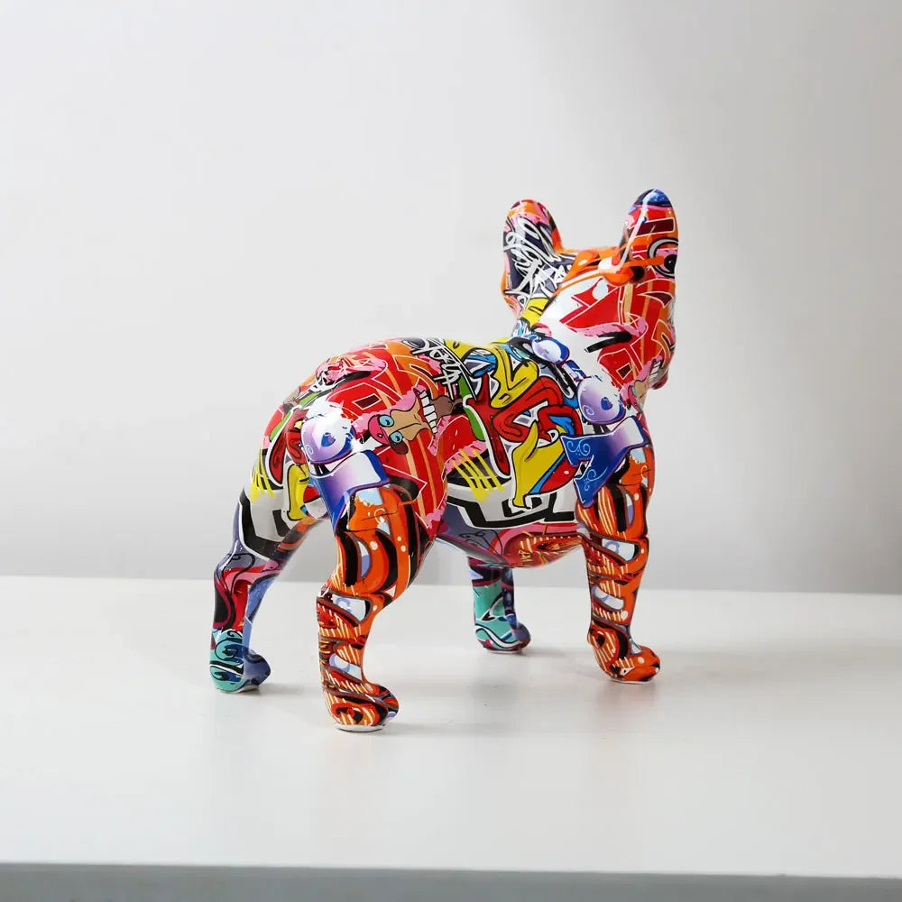 Kreative bunte Bulldoggen-Statue – Moderne Graffiti-Deko aus Resin für Zuhause